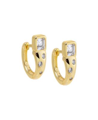 by Adina Eden Chunky Cubic Zirconia Gold Plated Baguette Embedded Bezel ...