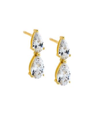 by Adina Eden Cubic Zirconia Gold Plated Double Graduated Pear Stud ...