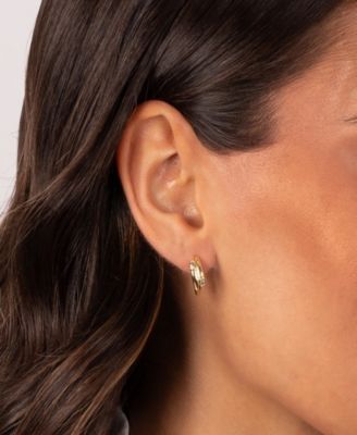 Cubic Zirconia Gold Plated Bezel Claw Huggie Earrings