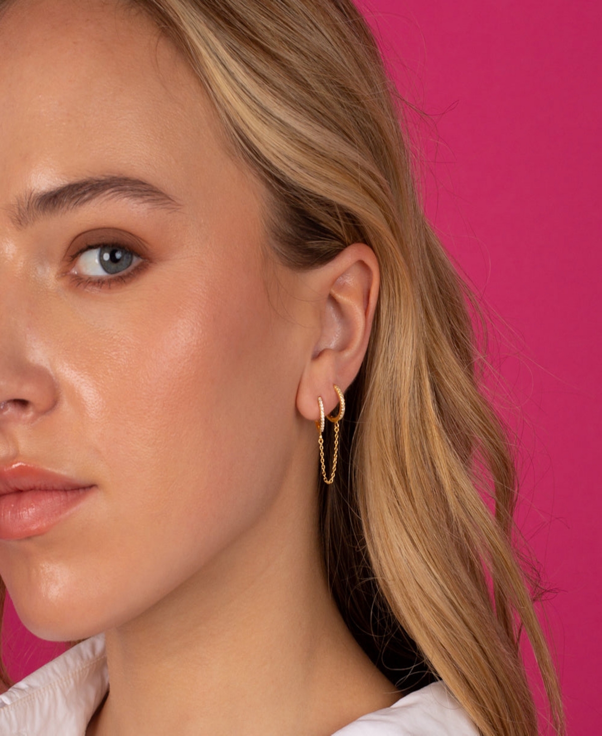 By Adina Eden Cubic Zirconia Double Huggie Chain Earrings