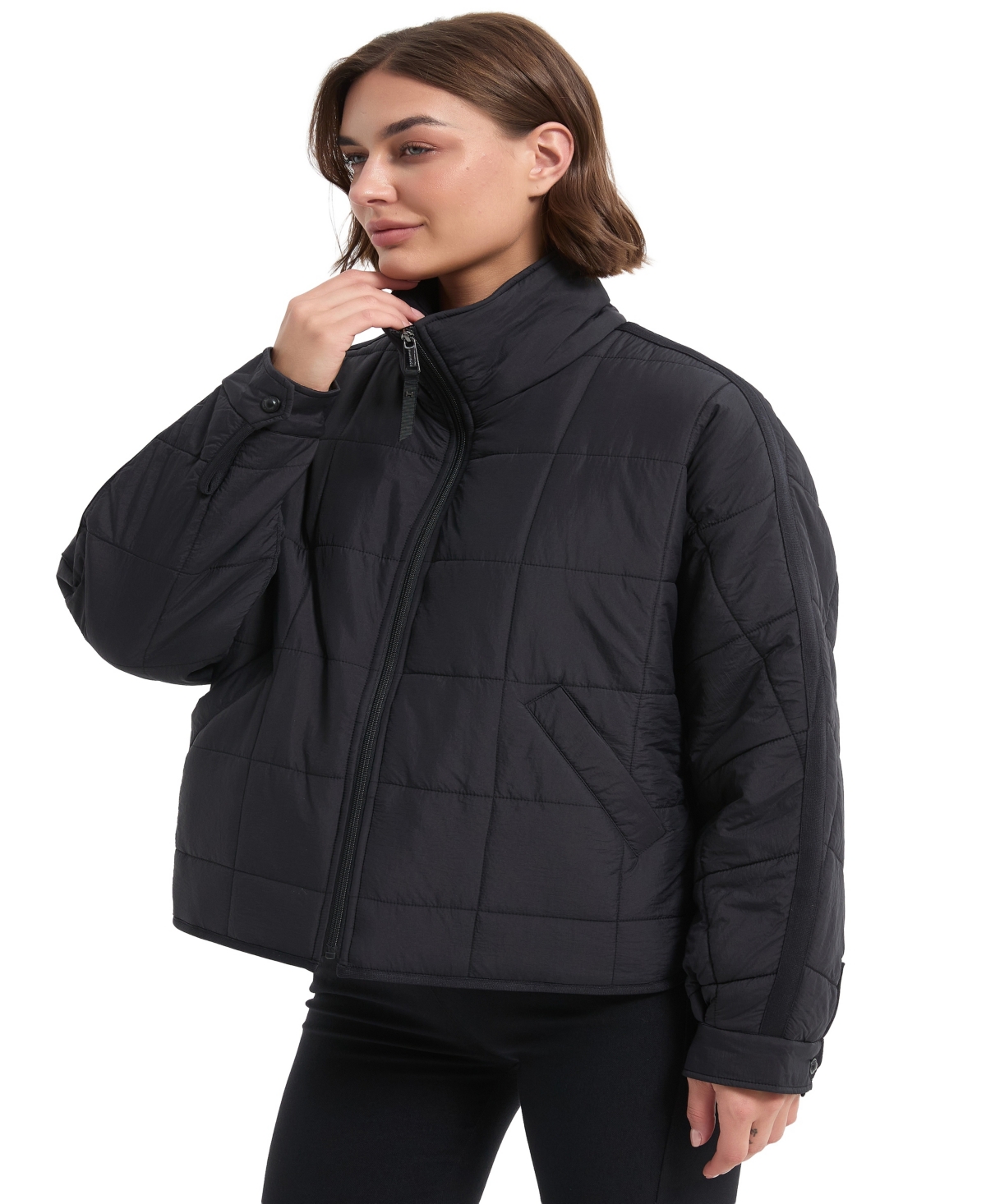 Hawke & Co. Women's Crinkle Oversized Quilted Jacket In Black