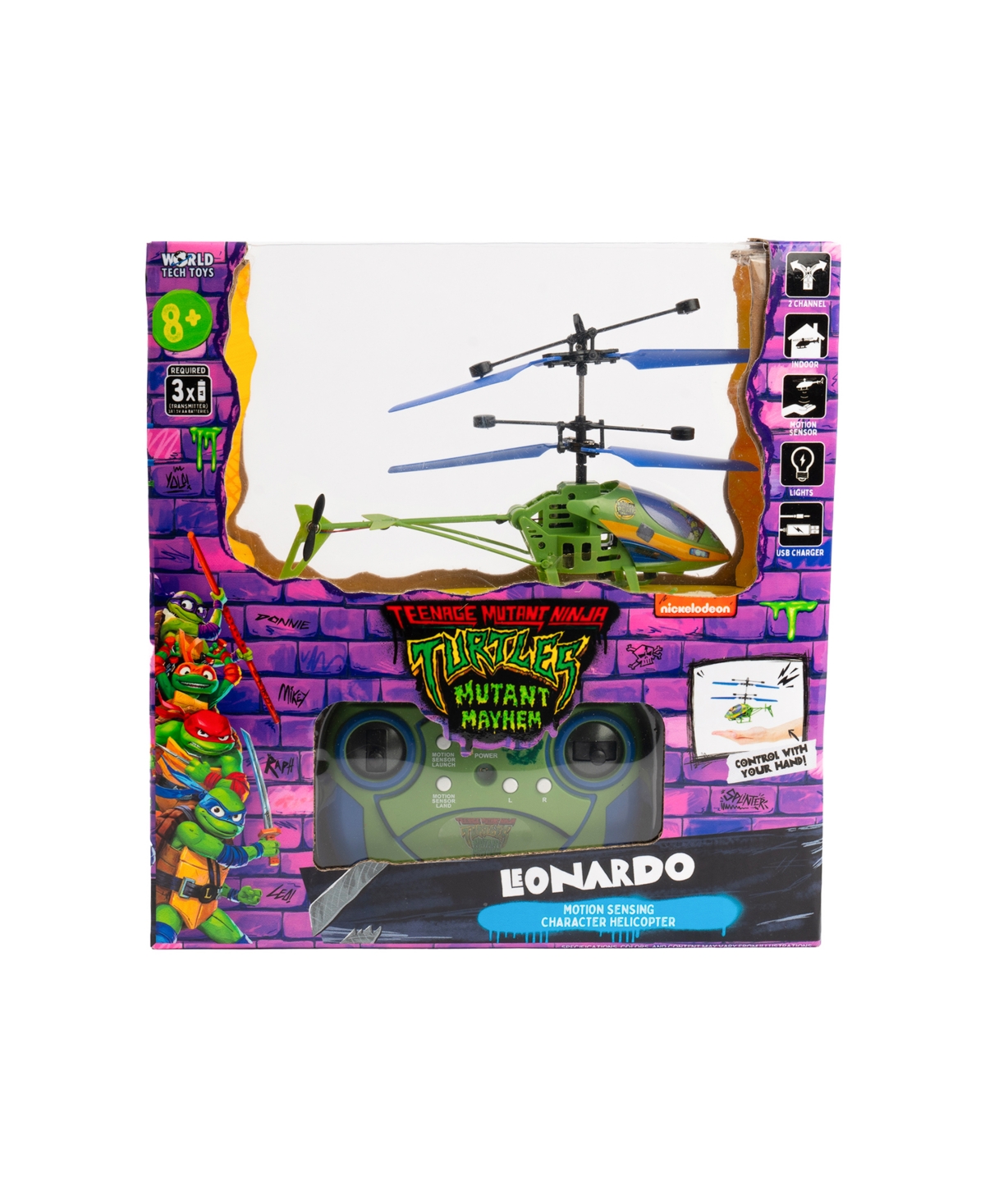 World Tech Toys Teenage Mutant Ninja Turtles Mutant Mayhem Leonardo 2CH Ir Helicopter