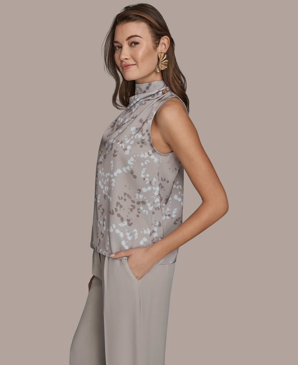 Donna Karan Women's Mock Neck Sleeveless Top In Gray