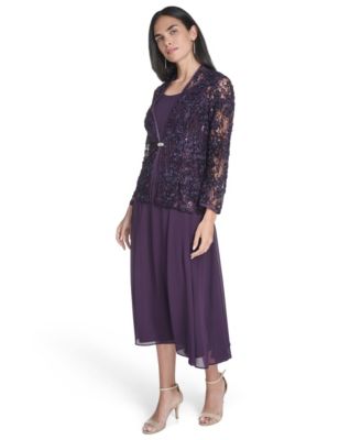 Women's Soutache Jacket & Jewel-Neck Midi Dress