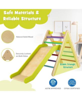 2-in-1 Wooden Triangle Climber Set with Gradient Adjustable Slide