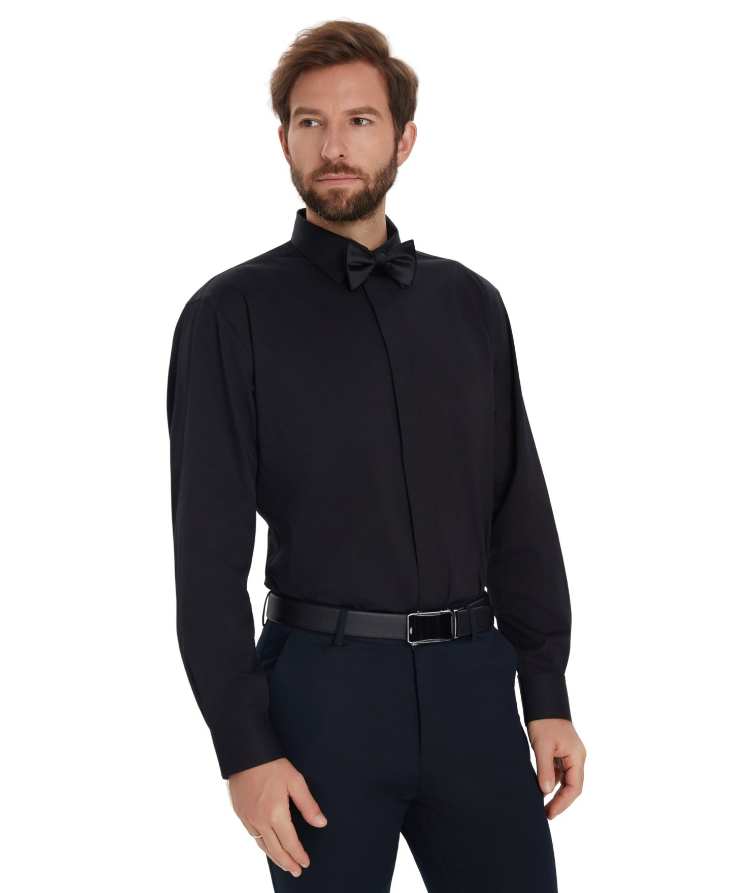Мужская рубашка Alfani Formal Solid Regular Fit Dress Shirt, цвет: Чёрный — фото 3