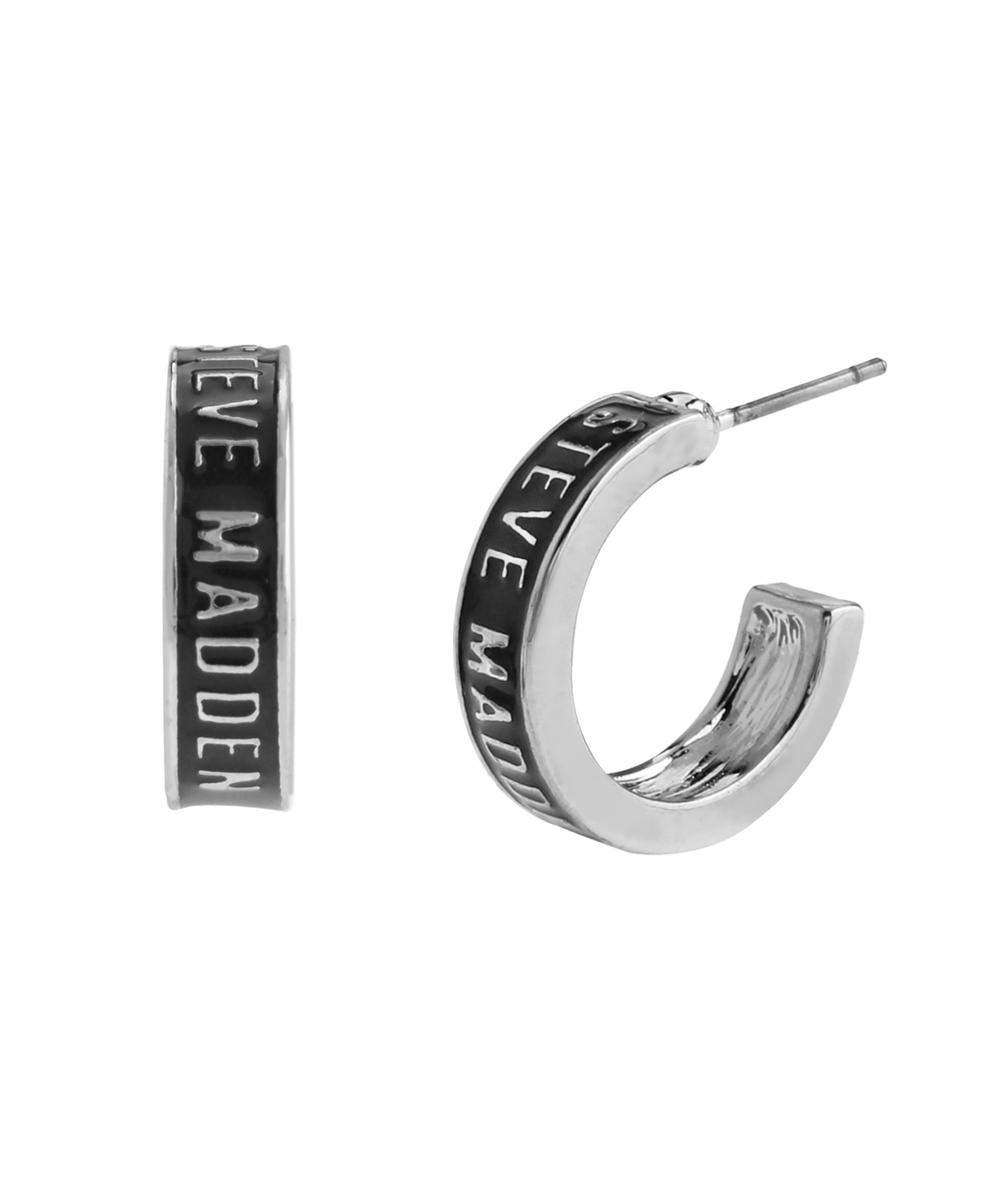 Steve Madden Black Signature Logo Huggie Earrings