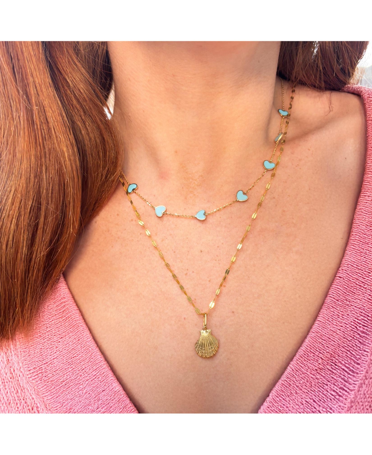 The Lovery Turquoise Heart Station Necklace 14K Gold