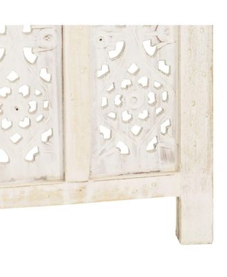 Hand carved 4-Panel Room Divider White 63"x65" Solid Mango Wood