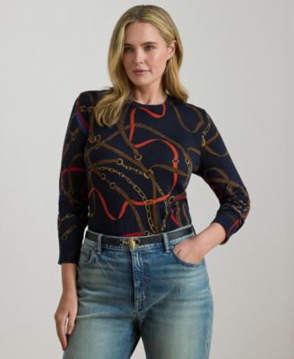 Lauren Ralph Lauren - Plus Size Belting-Print Long-Sleeve Sweater