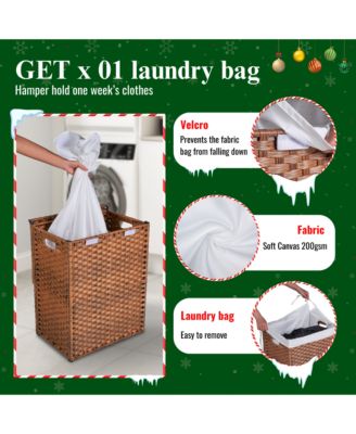Laundry Hamper With Lid PE Rattan Powder Coating Frame Clothes Hampers with 01 Removable Bags, 100L