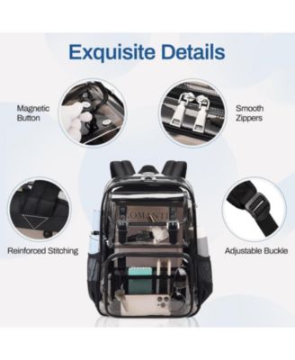 Clear Backpack Heavy Duty, PVC Clear Bookbag Transparent Backpack See Through Bag for Stadium College for Adult Men Women, Semi-Black