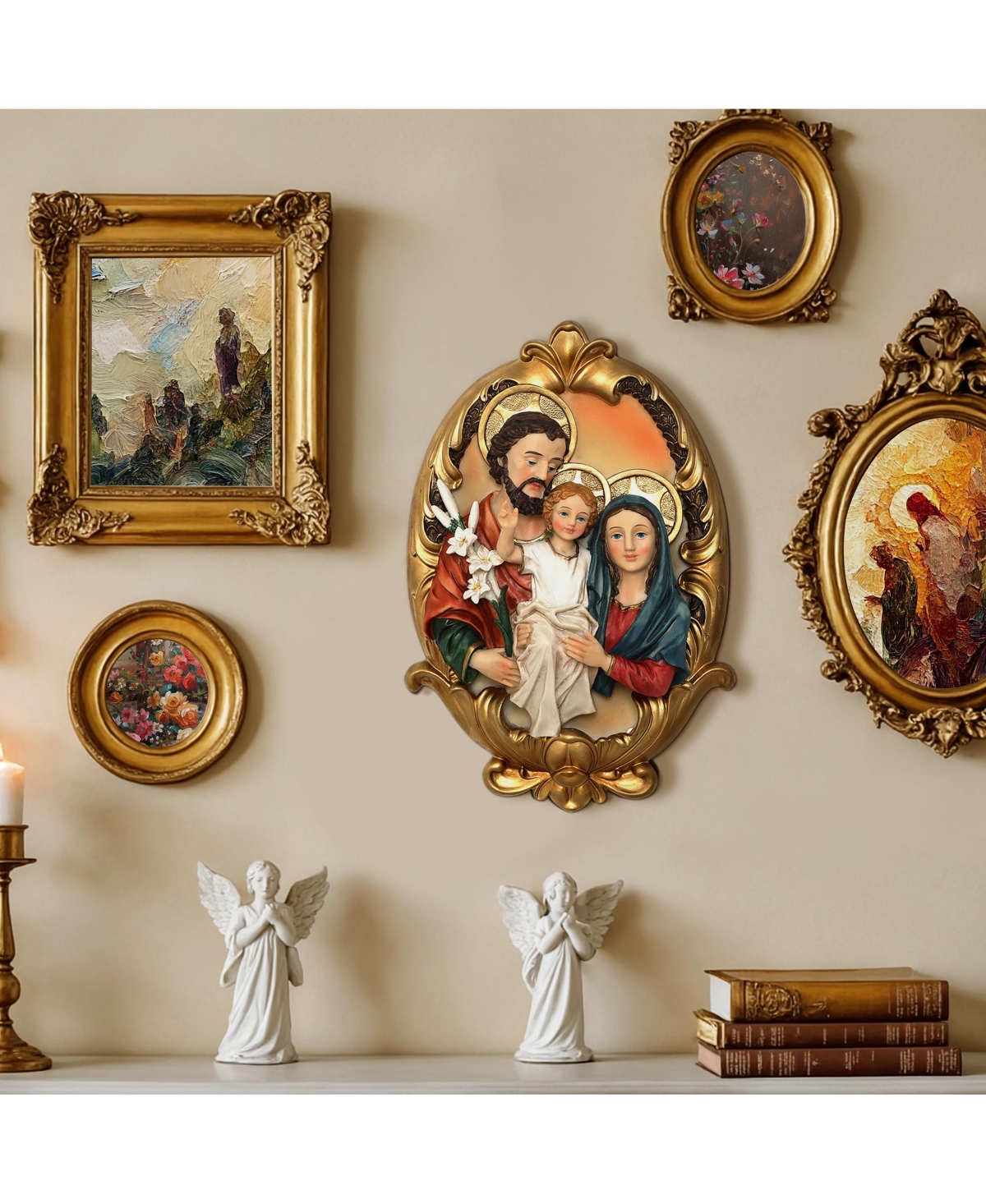 LuxenHome Holy Family Wall Plaque, Oval Religious Decor Featuring Joseph, Mary & Baby Jesus for Prayer Room & Faithful Home