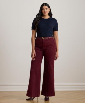 Plus Size Belting-Motif Short-Sleeve Sweater