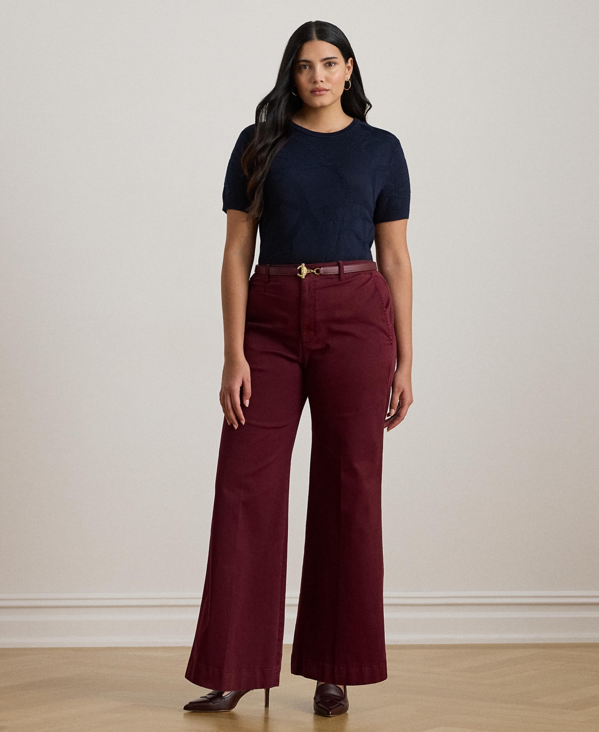 Ralph Lauren Plus Size Belting-motif Short-sleeve Sweater In Blue