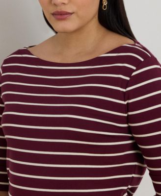Plus Size Striped Cotton Boatneck T-Shirt 