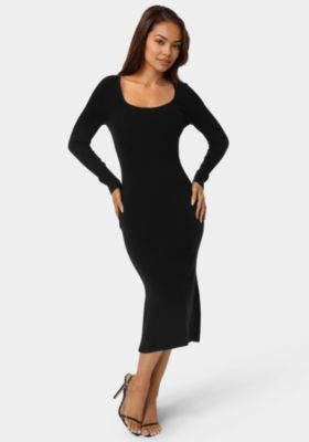 Women's Long Sleeve Scoop Neck Sweater Midi Dress