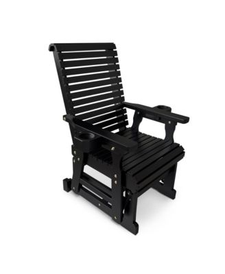 Wooden 1-Seater Patio Glider with Cup Holders and Heavy Duty 600 lb Capacity
