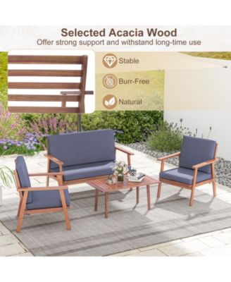 8PCS Conversation Set Acacia Wood Sofa Coffee Table w/ Cushioned Seat Patio
