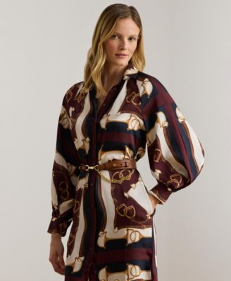 Women's Equestrian-Print Twill Midi Shirt Dress
