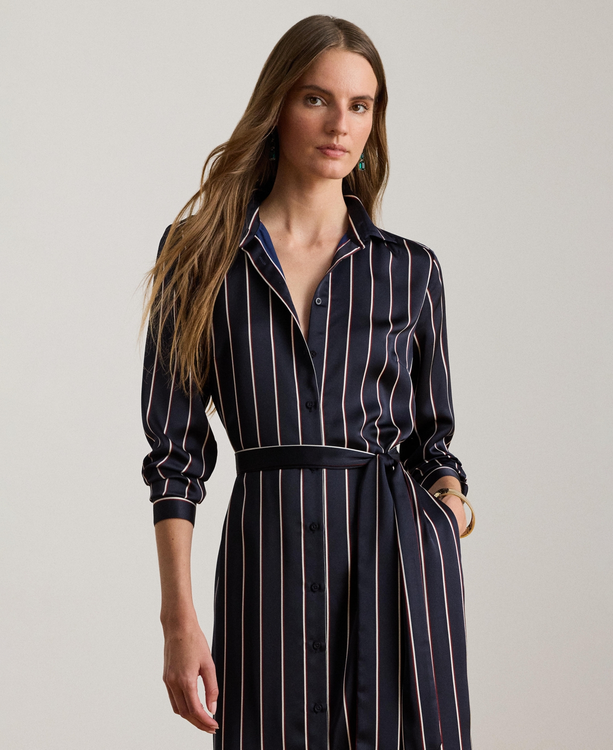 Lauren Ralph Women's Striped Charmeuse Shirt Dress