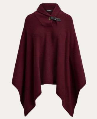 Women's Buckle-Trim Wool-Blend Sweater Poncho