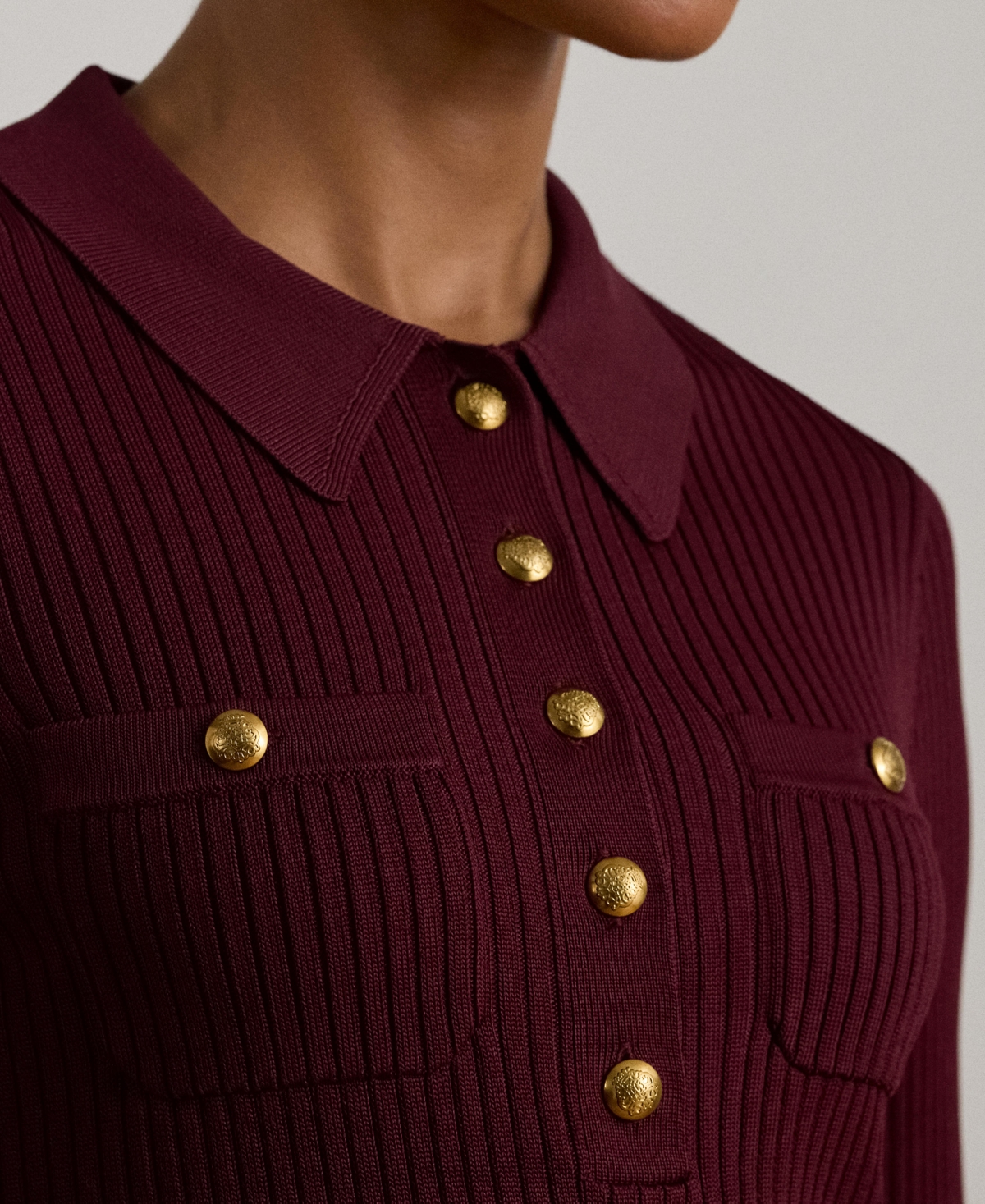 Ralph Lauren Women's Rib-knit Long-sleeve Polo Sweater In Brown