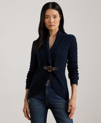 Lauren Ralph Lauren - Women's Buckle-Trim Cable Shawl-Collar Cardigan