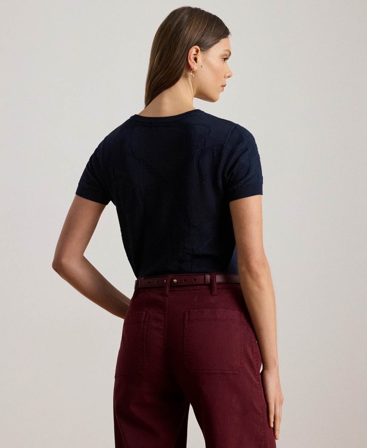 Ralph Lauren Women's Belting-motif Short-sleeve Sweater In Multi