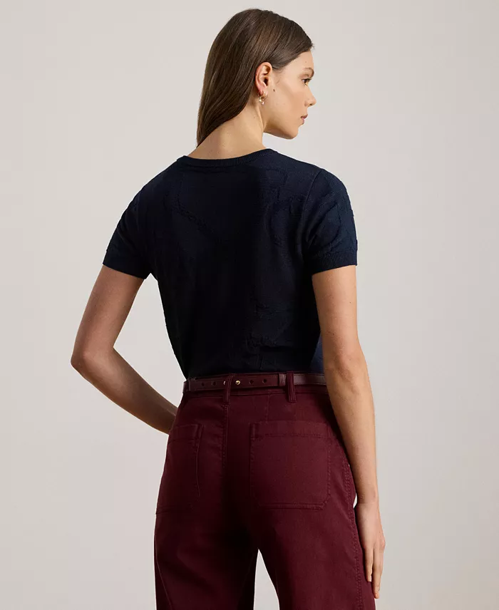 Women's Belting-Motif Short-Sleeve Sweater - thumbnail 9