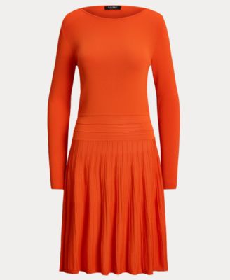 Women's Pleated Fit & Flare Boat Neck Dress