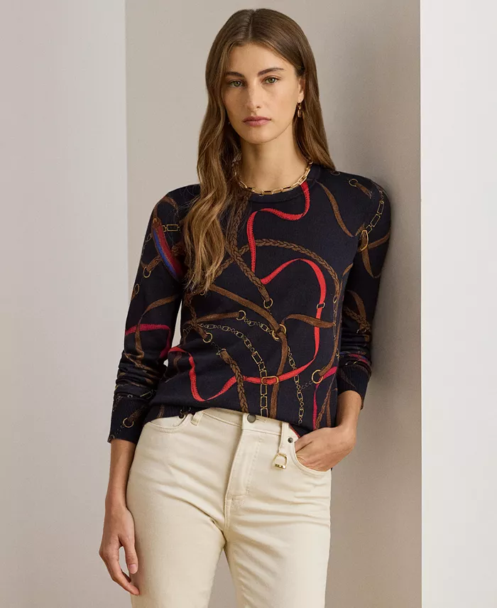 Women's Belting Print Long-Sleeve Sweater