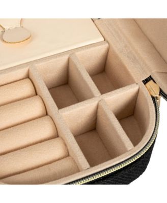 Small Leather Travel Jewelry Organizer Box, Caramel Color