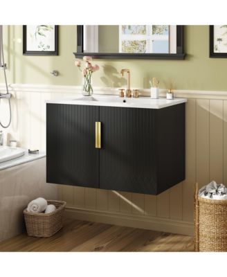 30-in.Vintage Bathroom Vanity with Ceramic Sink and 2 Soft Closing Doors