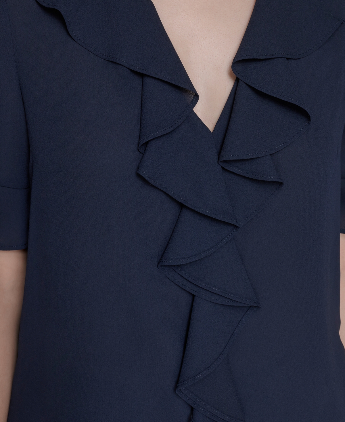 Karl Lagerfeld Women's V-neck Ruffle Front Top In Blue