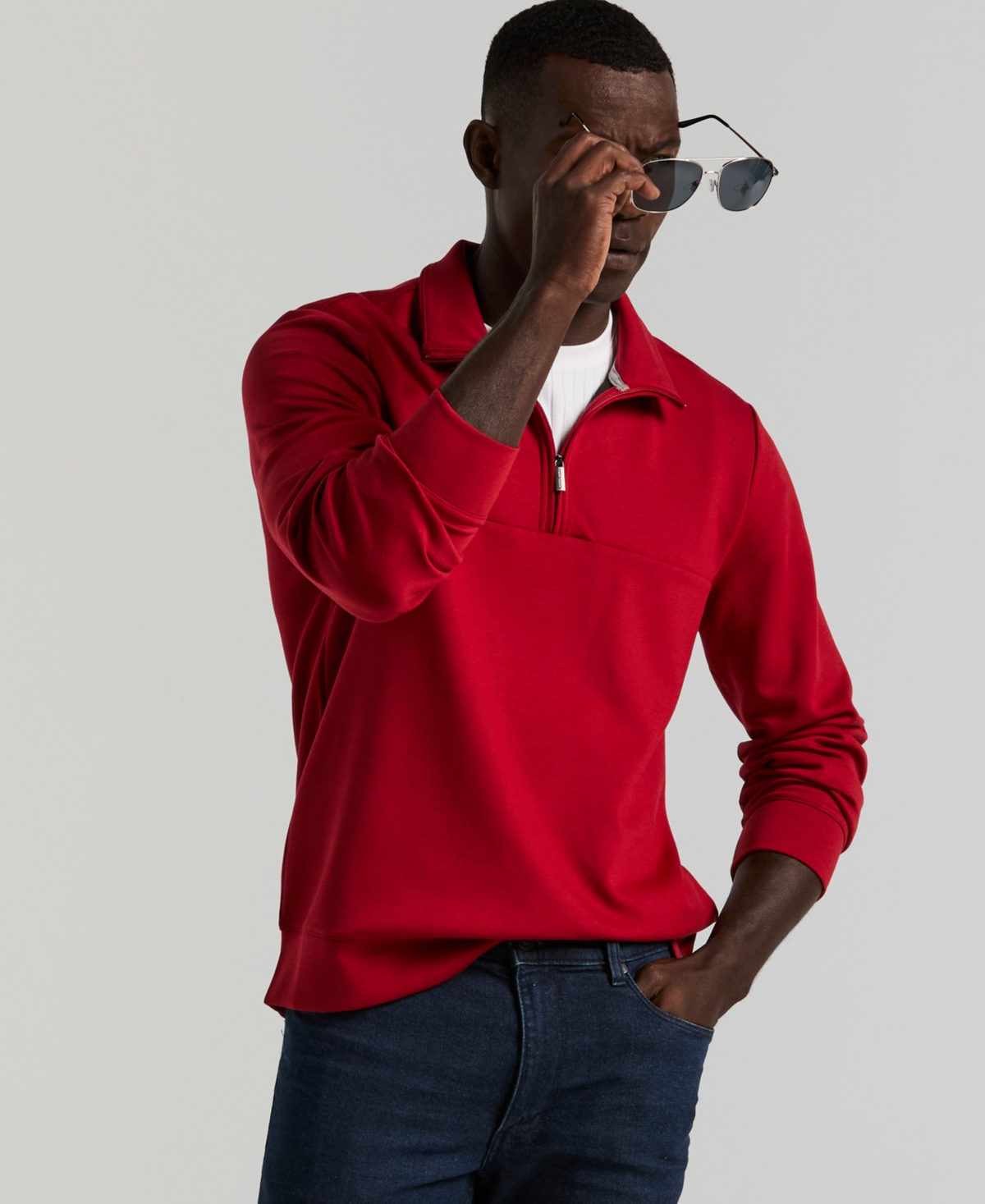 Perry Ellis Men's Neoprene Quarter Zip Long-Sleeve Sweater