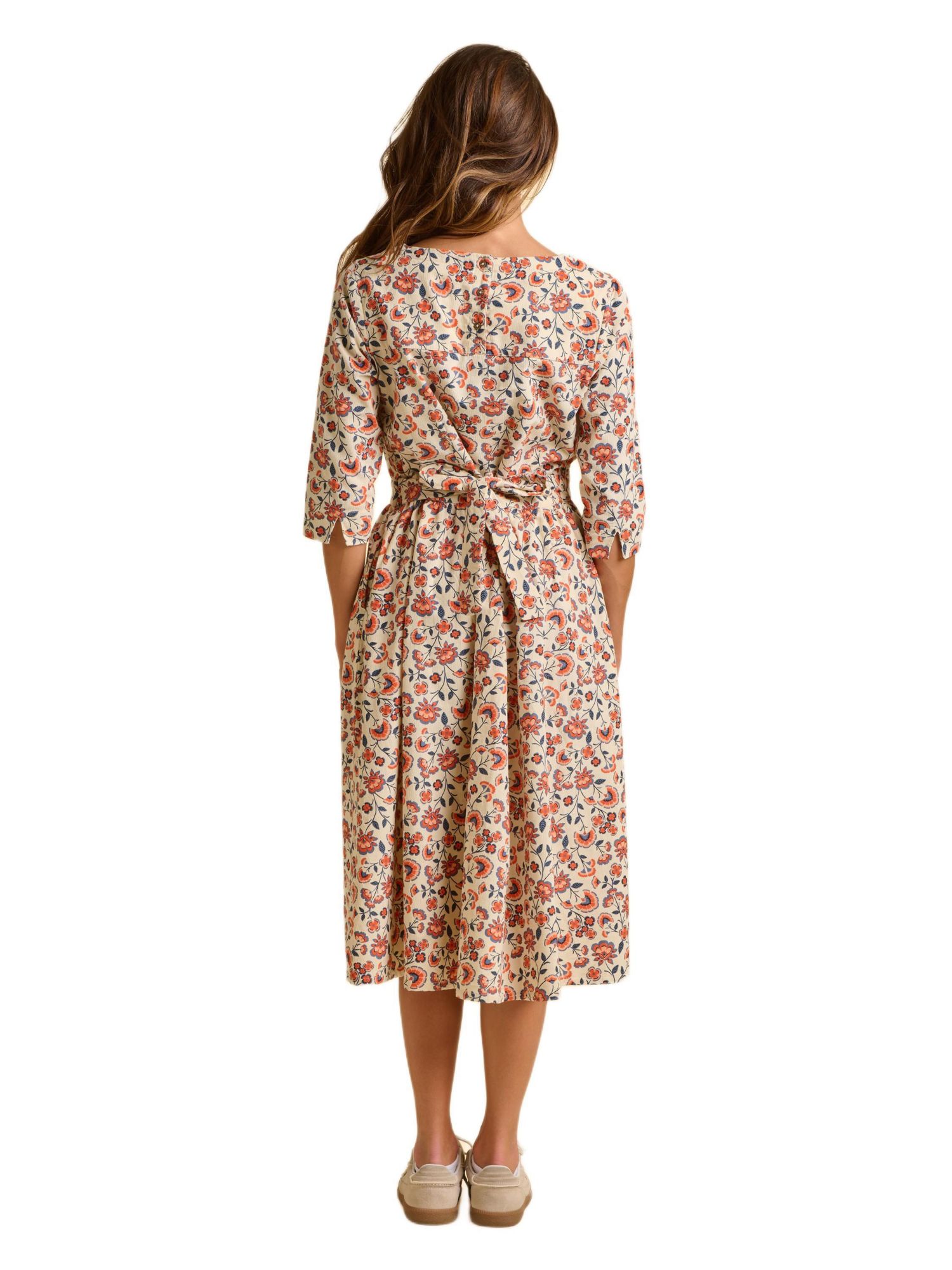 Women's Beech Sleeve Waist Tie Midi Dress