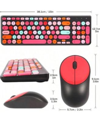 Wireless Keyboard and Mouse Combo - Retro Typewriter Keyboard With Round Keycaps, 2.4GHz Cute Wireless Keyboard Mouse Computer, Desktop - Black