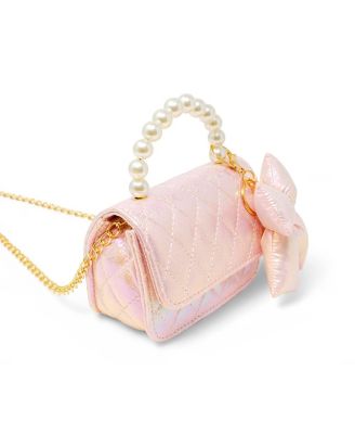 Girls Shiny Quilted Fluffy Bow Handbag, Pink