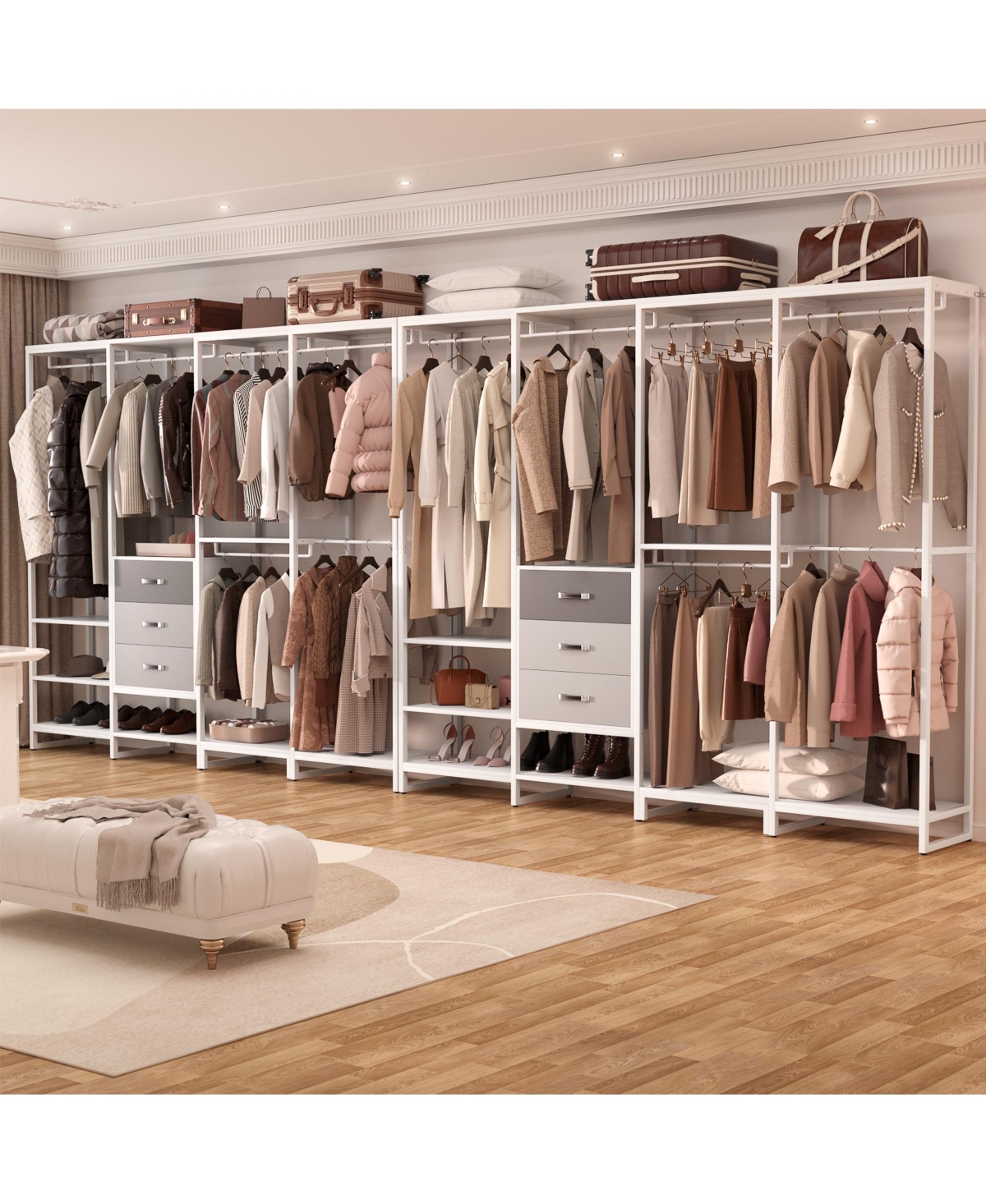 Aheaplus 74'' Closet Organizer with Wood Drawers