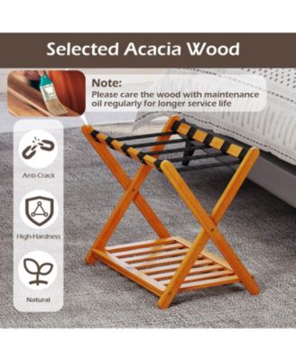 Folding Luggage Racks with Storage Shelf & 5 Nylon Straps Luggage Holder