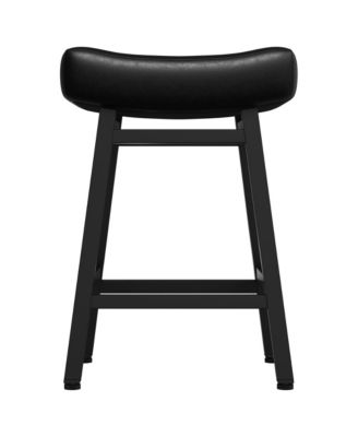 24 Inches Bar Stools Set of 2, Saddle Kitchen Stools with PU Leather Cushion Counter Height Barstools for Kitchen Dining Cafe