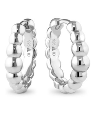 Beaded Ball Hoop Earrings in Rhodium Plated Sterling