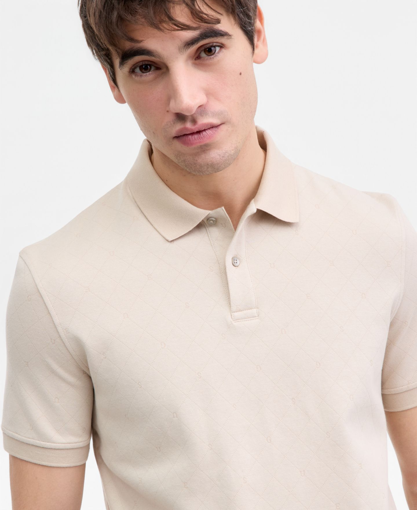 Мужское поло GUESS All-Over Jacquard Knit Polo Shirt, цвет: Бежевый — фото 3
