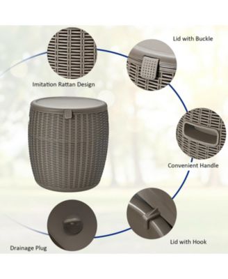 9.5 Gallon 4-in-1 Patio Rattan Cool Bar Cocktail Table Side Table