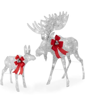 2-Piece Moose Family Lighted Christmas Yard D&eacute;cor Set w/ 170 LED Lights, Stakes, Zip Ties