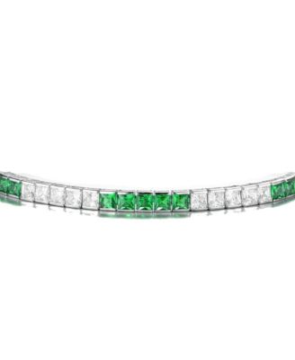 White Gold Plated with Alternating Colored and Clear Cubic Zirconia Tennis Bracelet