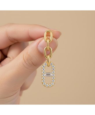 Classic 14k Yellow Gold Plated with Cubic Zirconia Triple Chain Mariner Anchor Link Drop Earrings