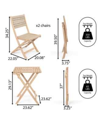 Javea Modern Coastal 3-Piece Acacia Wood Outdoor Folding Bistro Set