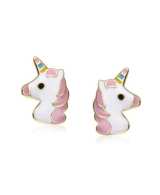 14K Gold Plated with Multi Color Enamel Unicorn Stud Earrings